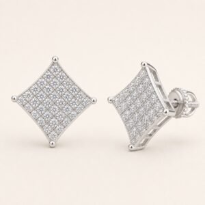 Rhodium-Plated 925 Sterling Silver Concave Diamond Pavé Moissanite Stud Earrings — product view