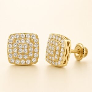 Gold over 925 Sterling Silver Tiered Square Moissanite Stud Earrings — product view