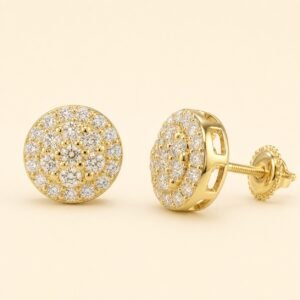 Gold over 925 Sterling Silver Round Pavé-Cluster Moissanite Stud Earrings — product view