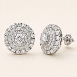 Rhodium-Plated 925 Sterling Silver Tiered Multi-Halo Moissanite Stud Earrings — product view
