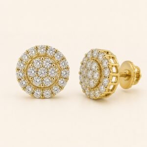 Gold over 925 Sterling Silver Round Cluster-Halo Moissanite Stud Earrings — product view