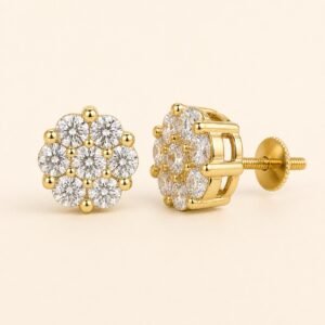 Gold over 925 Sterling Silver Seven-Stone Floral Moissanite Stud Earrings — product view