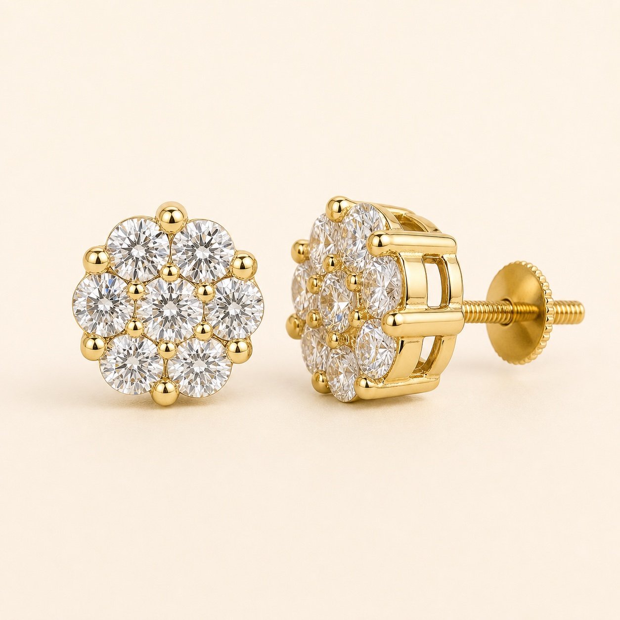 gold over 925 sterling silver seven stone floral moissanite stud earrings Gold over 925 Sterling Silver Seven-Stone Floral Moissanite Stud Earrings — product view