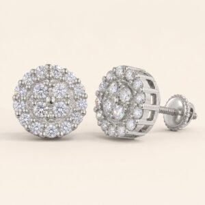 Rhodium-Plated 925 Sterling Silver Round Double-Halo Moissanite Stud Earrings — product view