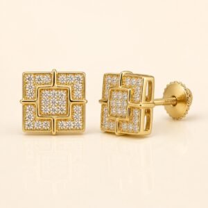 Gold over 925 Sterling Silver Geometric Square Moissanite Stud Earrings — product view