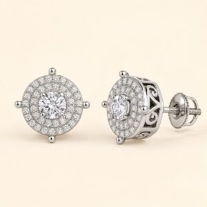 Rhodium-Plated 925 Sterling Silver Compass-Halo Moissanite Stud Earrings — product view