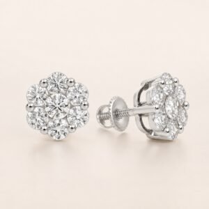 Rhodium-Plated 925 Sterling Silver Seven-Stone Floral Moissanite Stud Earrings — product view