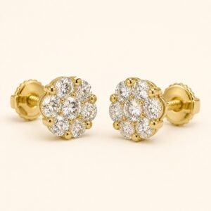 Gold over 925 Sterling Silver Seven-Stone Floral Moissanite Stud Earrings — product view