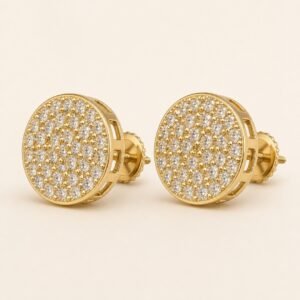 Gold over 925 Sterling Silver Round Pavé Moissanite Stud Earrings — product view
