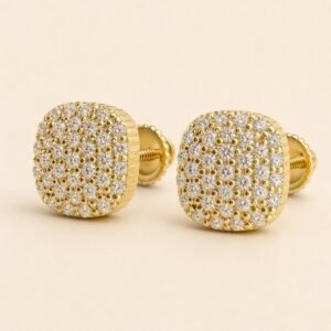 Gold over 925 Sterling Silver Cushion Pavé Moissanite Stud Earrings — product view