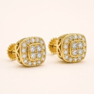 Gold over 925 Sterling Silver Four-Stone Cushion-Halo Moissanite Stud Earrings — product view