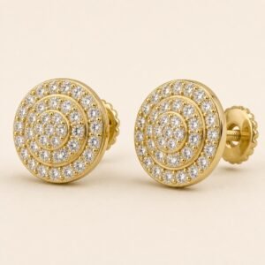 Gold over 925 Sterling Silver Three-Tier Round Halo Moissanite Stud Earrings — product view