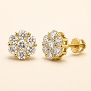 Gold over 925 Sterling Silver Nine-Stone Floral Cluster Moissanite Stud Earrings — product view