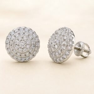 Rhodium-Plated 925 Sterling Silver Three-Tier Round Halo Moissanite Stud Earrings — product view