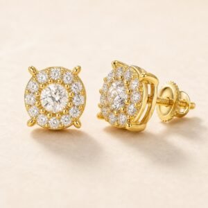Gold over 925 Sterling Silver Round Cluster-Halo Moissanite Stud Earrings — product view