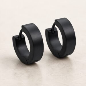 14mm Black-Finish Stainless Steel Hoop Earrings — product view