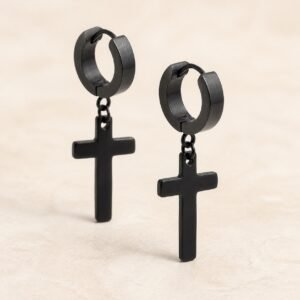 Black-Finish Stainless Steel Cross Earrings — product view