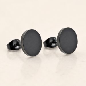 10mm Black-Finish Stainless Steel Round Stud Earrings — product view