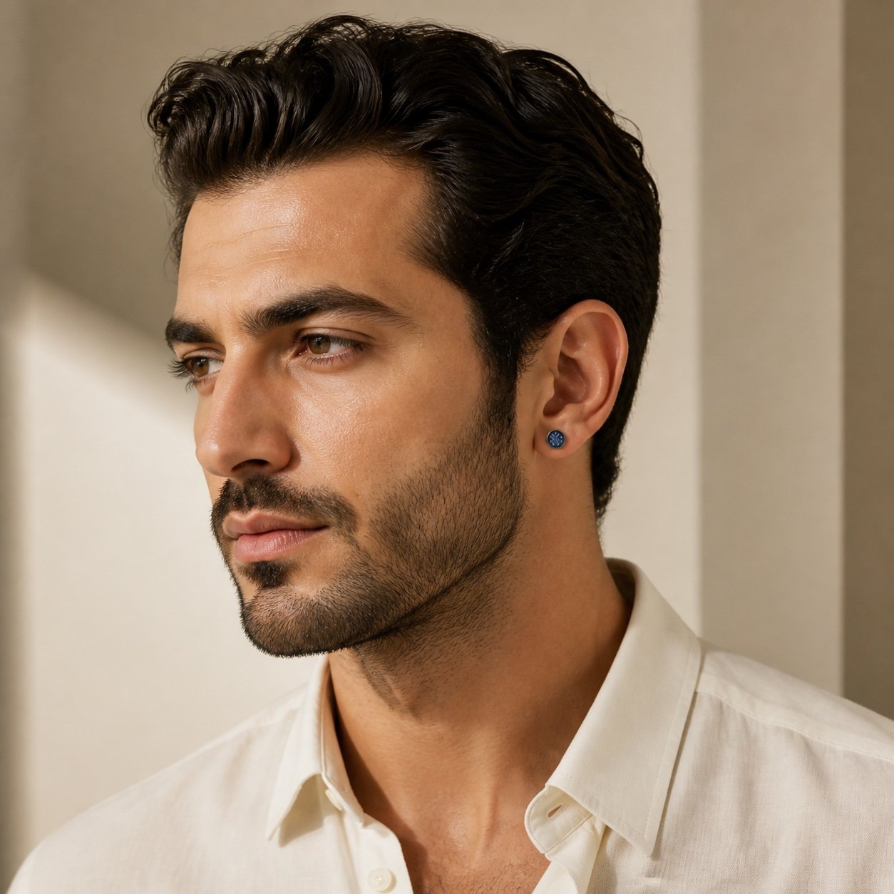 9mm Black-Finish Stainless Steel Blue Carbon-Fiber Stud Earrings — portrait view 9mm Black-Finish Stainless Steel Blue Carbon-Fiber Stud Earrings — portrait view