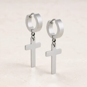 Polished Stainless Steel Cross Earrings — product view