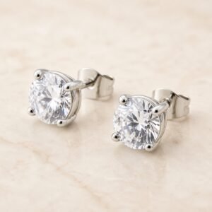 7mm Polished Stainless Steel Round CZ Stud Earrings — product view