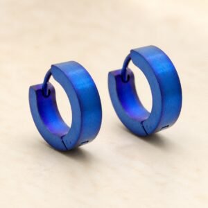 14mm Blue-Finish Stainless Steel Hoop Earrings — product view