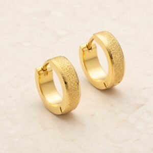 14mm Gold-Finish Sandblasted Stainless Steel Hoop Earrings — product view