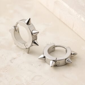 20mm Polished Stainless Steel Spike Hoop Earrings — product view
