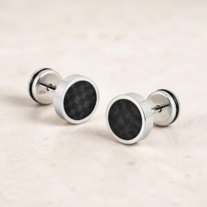 9mm Polished Stainless Steel Black Carbon-Fiber Stud Earrings — product view