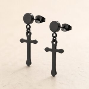 Black-Finish Stainless Steel Cross Stud Earrings — product view