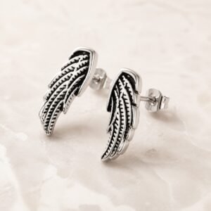 Polished Stainless Steel Wings Stud Earrings — product view