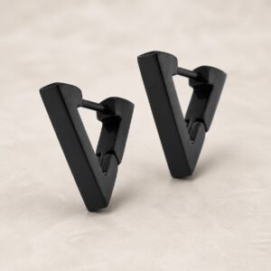 Black-Finish Stainless Steel Triangle Hoop Earrings — product view
