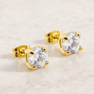 7mm Gold-Finish Stainless Steel CZ Stud Earrings — product view