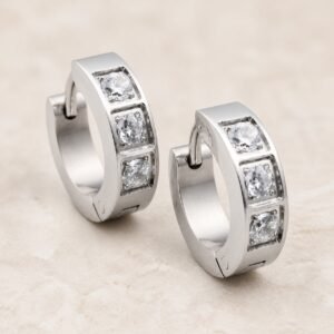 14mm Polished Stainless Steel CZ Hoop Earrings — product view