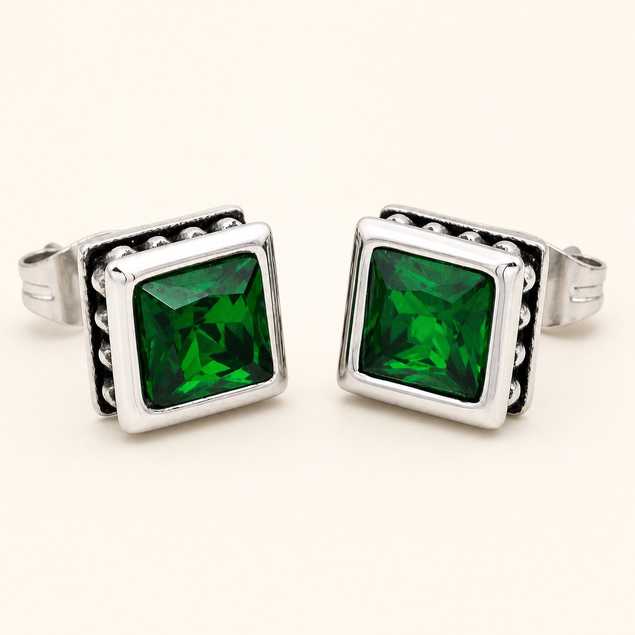 13mm Green Cubic Zirconia Stud Earrings — product view 13mm Green Cubic Zirconia Stud Earrings — product view