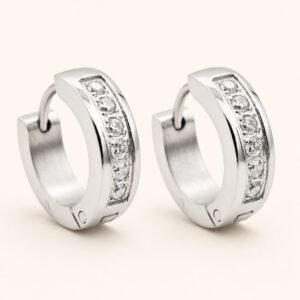 14mm Cubic Zirconia Stainless Steel Hoop Earrings — product view