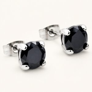 7mm Black Cubic Zirconia Stud Earrings — product view
