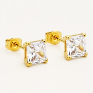 7mm 18K Gold-Plated Square CZ Stud Earrings — product view