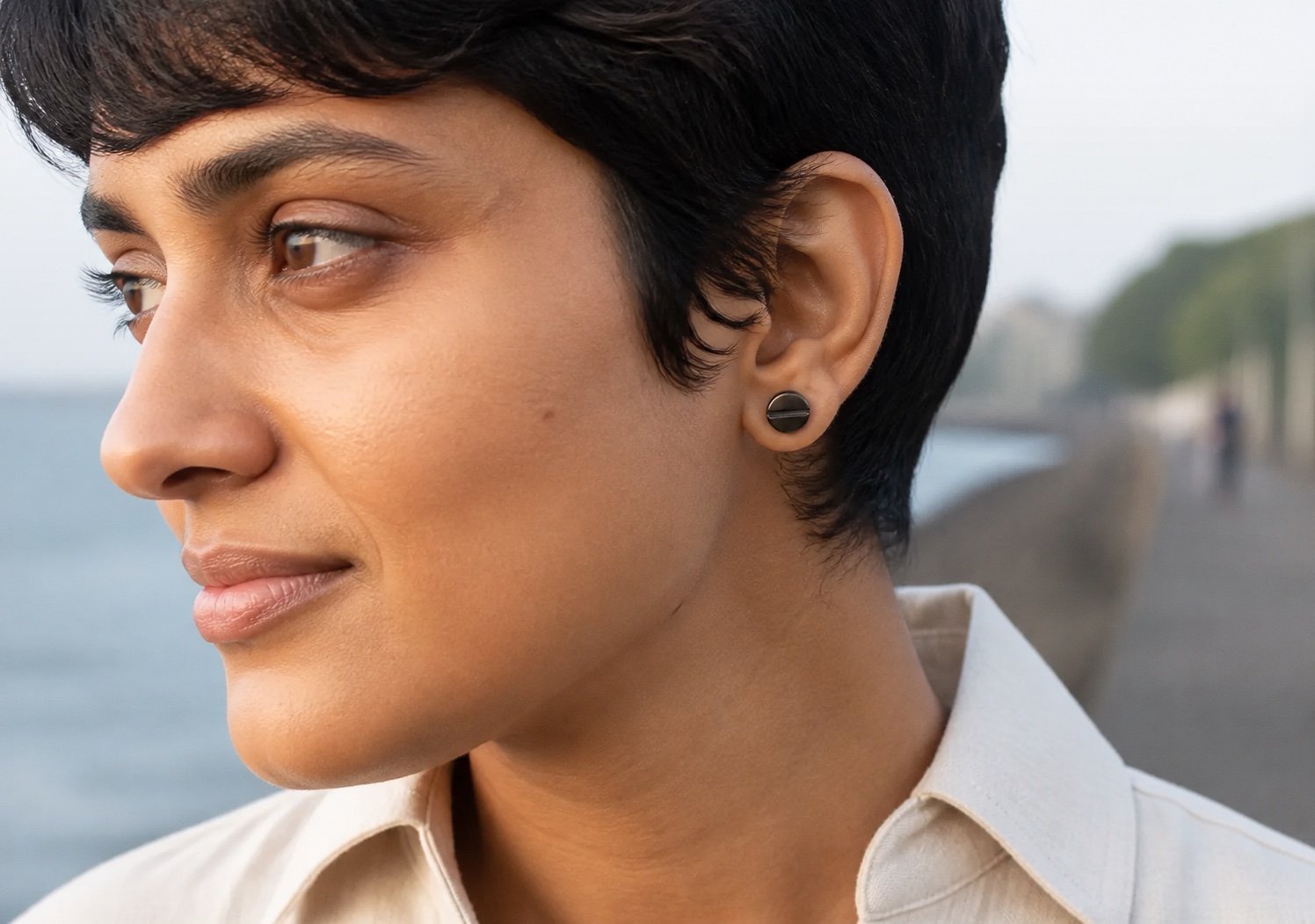 8mm Black-Plated Stainless Steel Screw-Back Earrings — detail view 8mm Black-Plated Stainless Steel Screw-Back Earrings — detail view
