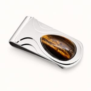 Genuine Tiger Eye Stainless Steel Money Clip — product view