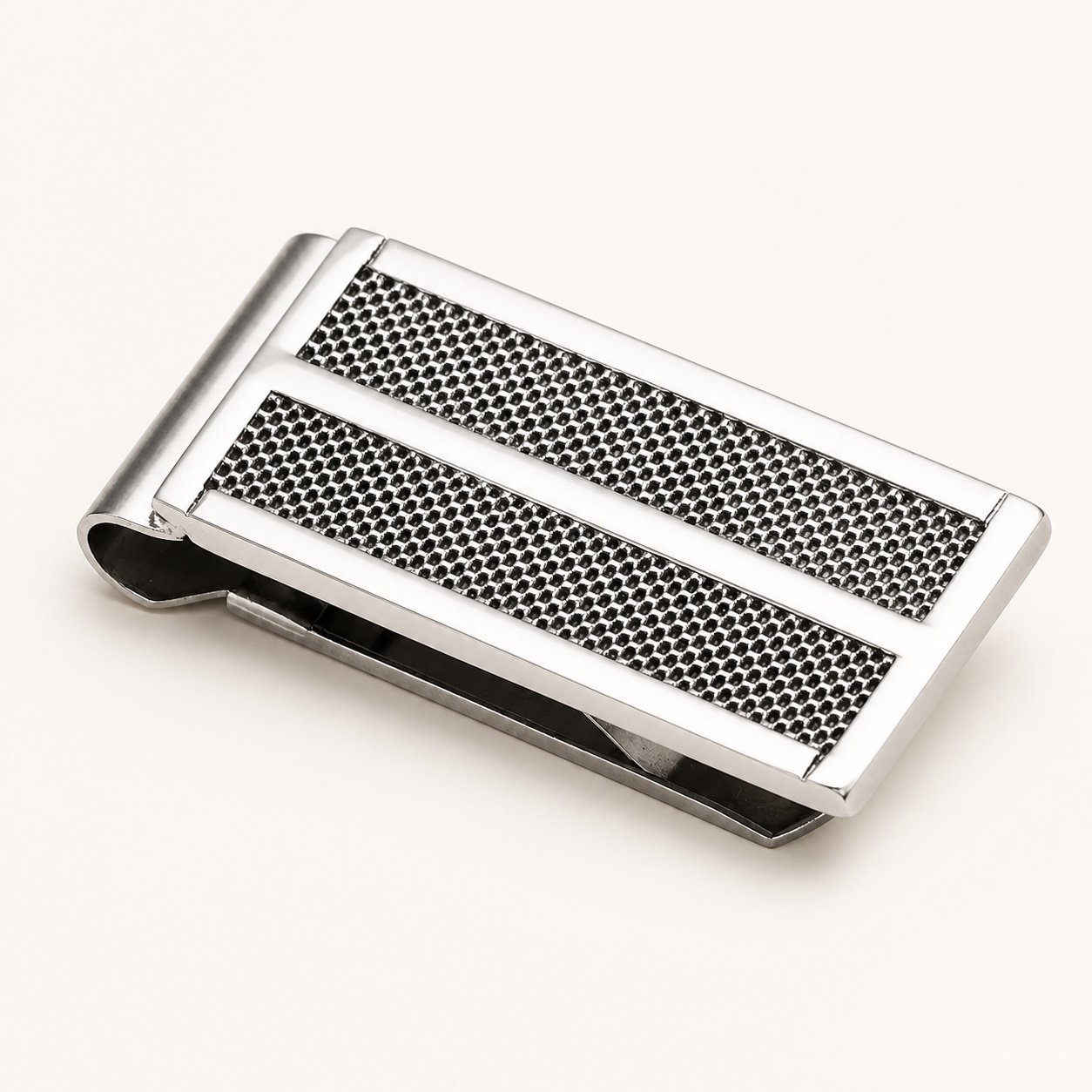 Twin-Texture Stainless Steel Money Clip — product view Twin-Texture Stainless Steel Money Clip — product view