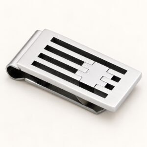 Black Linear-Inlay Stainless Steel Money Clip — product view