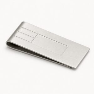 Brushed Stainless Steel Stepped-Line Money Clip — product view