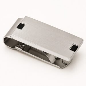Black-Accent Spring-Loaded Stainless Steel Money Clip — product view