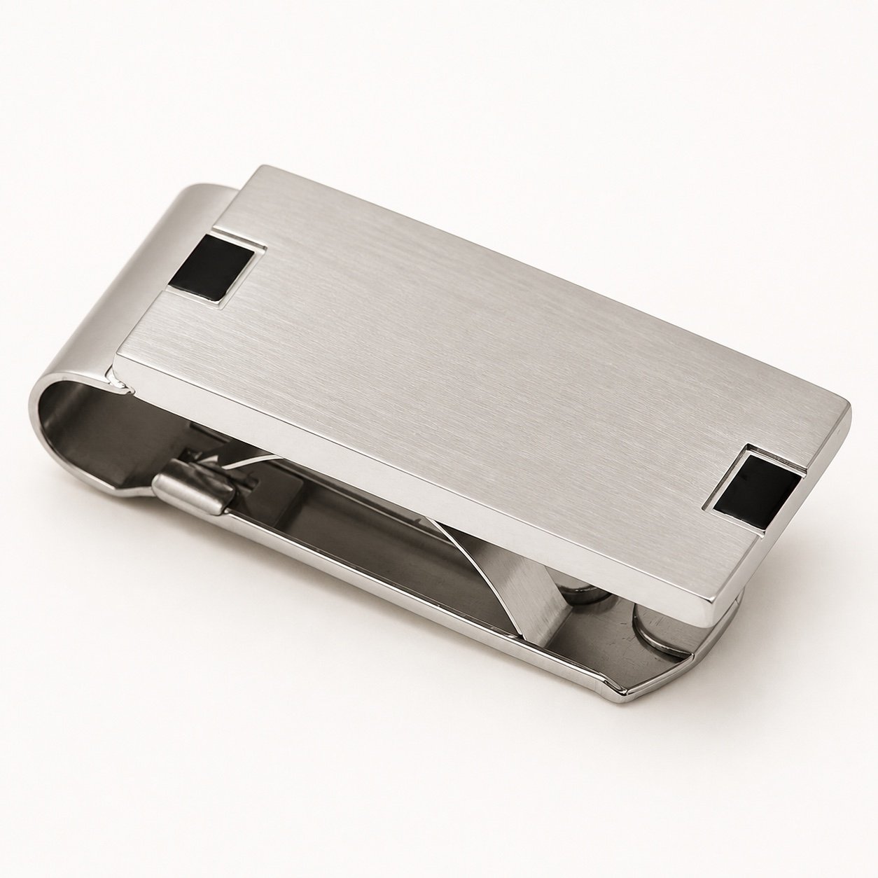 Black-Accent Spring-Loaded Stainless Steel Money Clip — product view Black-Accent Spring-Loaded Stainless Steel Money Clip — product view
