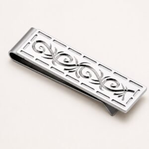 Scrolling Filigree Stainless Steel Money Clip — product view