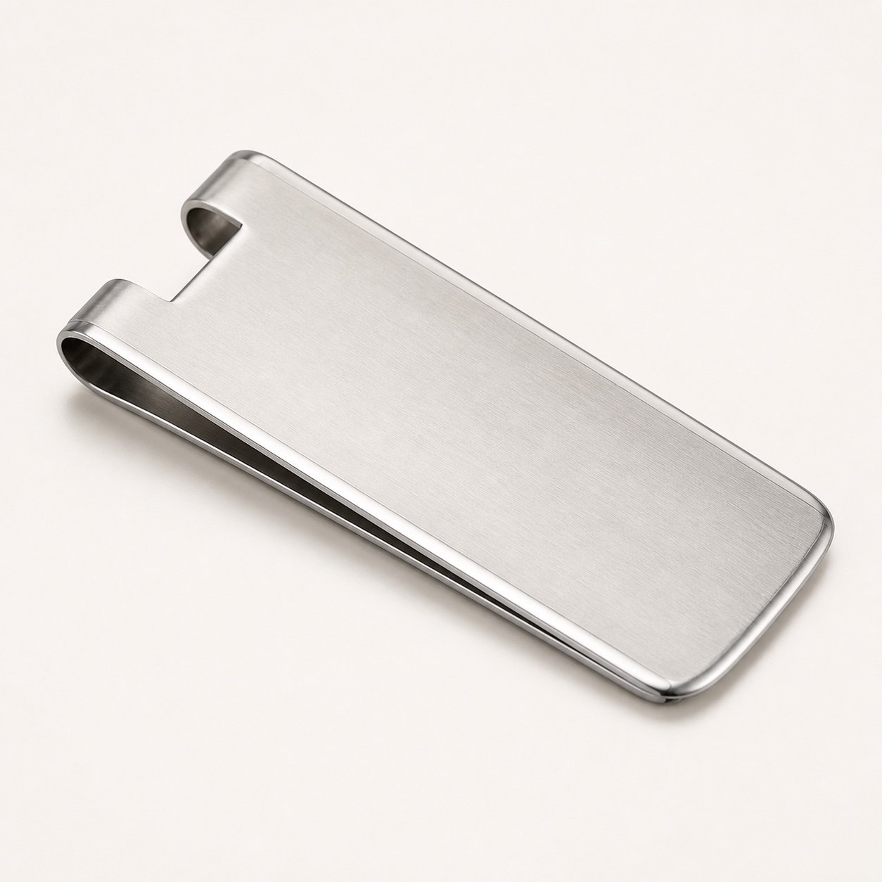 Minimal Brushed Stainless Steel Money Clip — product view Minimal Brushed Stainless Steel Money Clip — product view