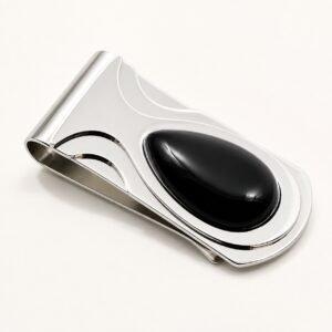 Onyx Cabochon Stainless Steel Money Clip — product view