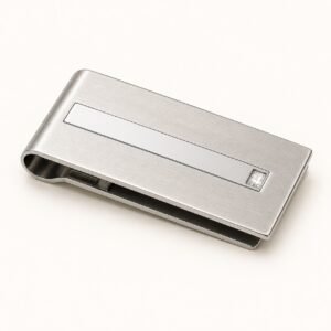 Brushed Stainless Steel Money Clip with Cubic Zirconia — product view