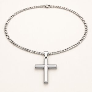 Stainless Steel Cross Pendant with 24" Curb Chain — product view